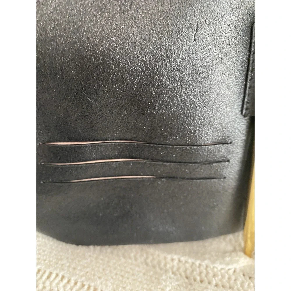 Anthropologie Black Leather Purse Organizer‎ Card Slot Pen Zipper